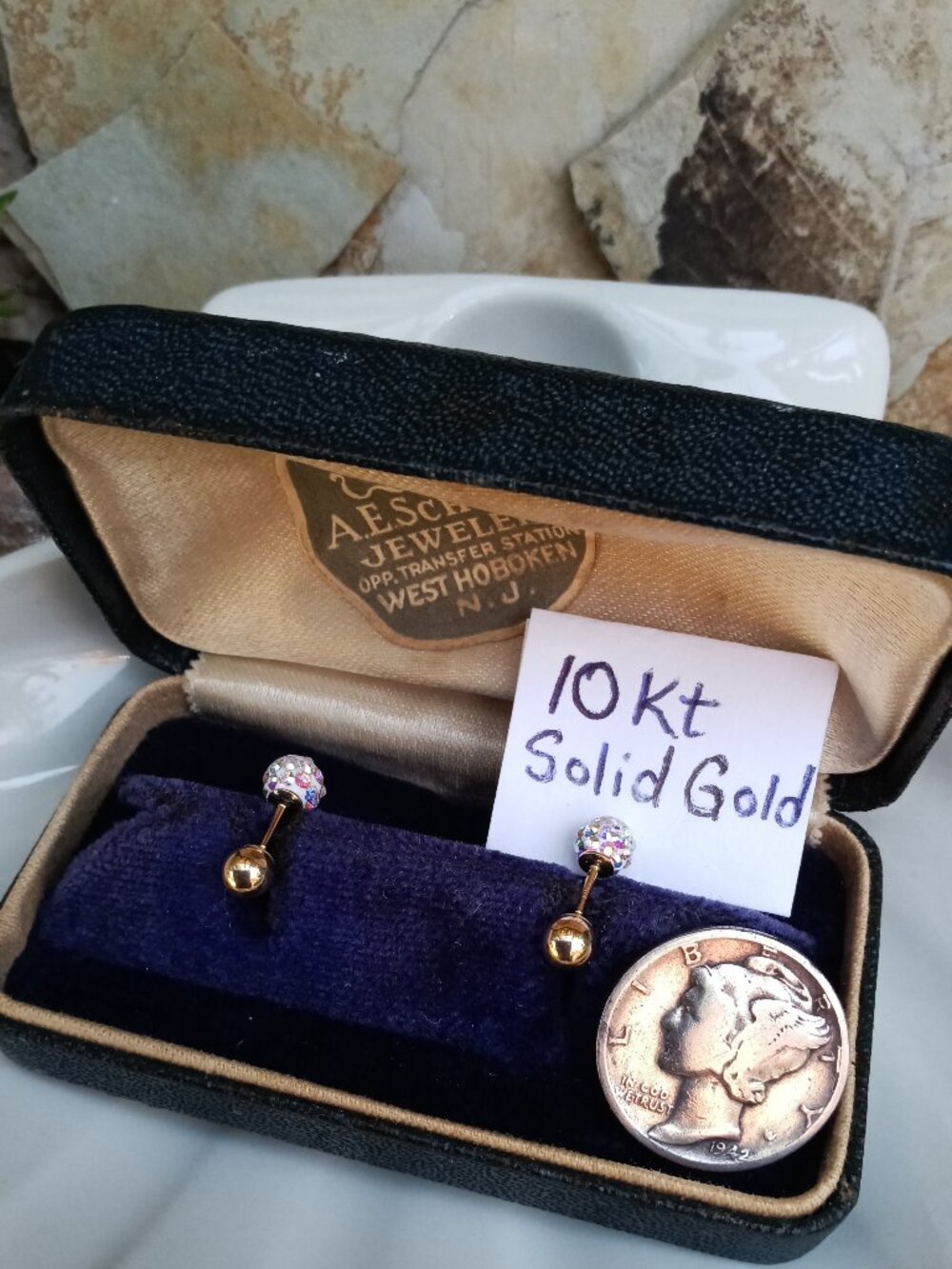 Solid 10kt Gold w/ CZ Reversible Ball Earrings